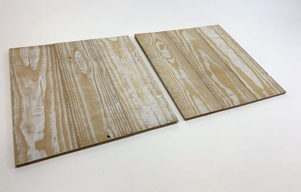 Set of Two Whitewash and Natural Wood Wall Art Hanging Panels