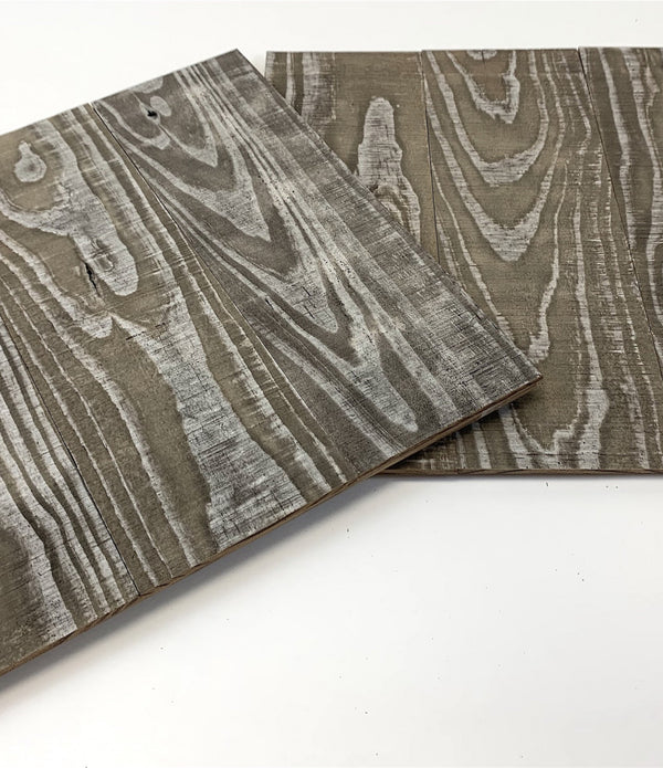 Set of Two Greywash and Natural Wood Wall Art Hanging Panels