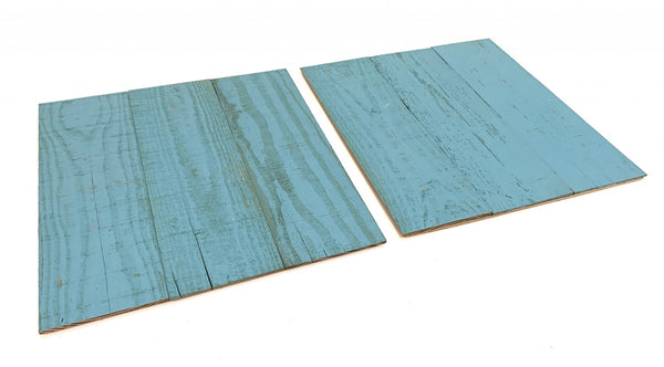 Set of Two Aqua Blue Rustic Wood Wall Art Hanging Panels