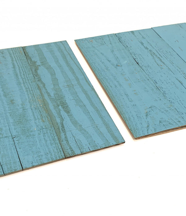 Set of Two Aqua Blue Rustic Wood Wall Art Hanging Panels