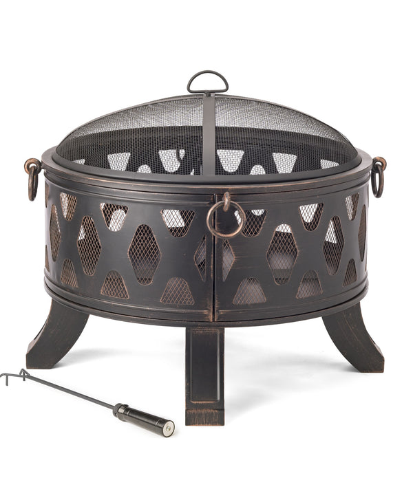 Rustic Brushed Black and Bronze Steel Wood Burning Fire Pit