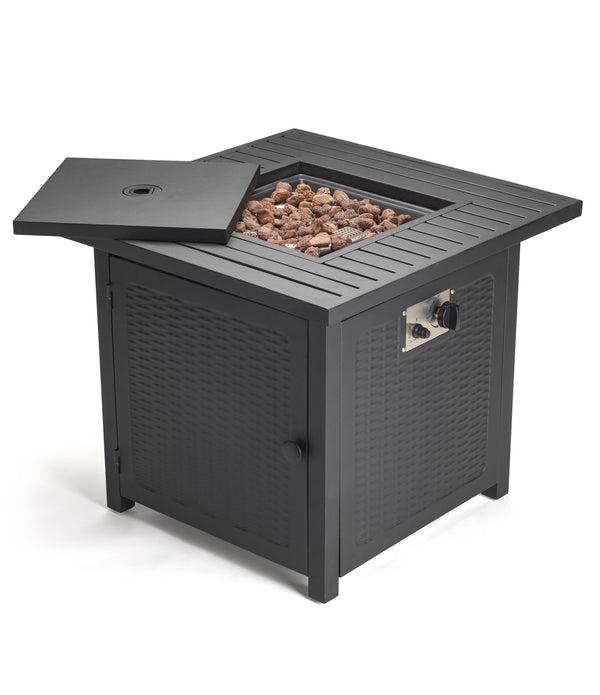 Matte Black Square Propane Fire Pit with Cover