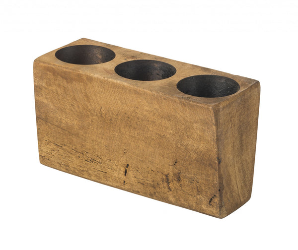 Distressed Maple Stain 3 Hole Sugar Mold Candle Holder