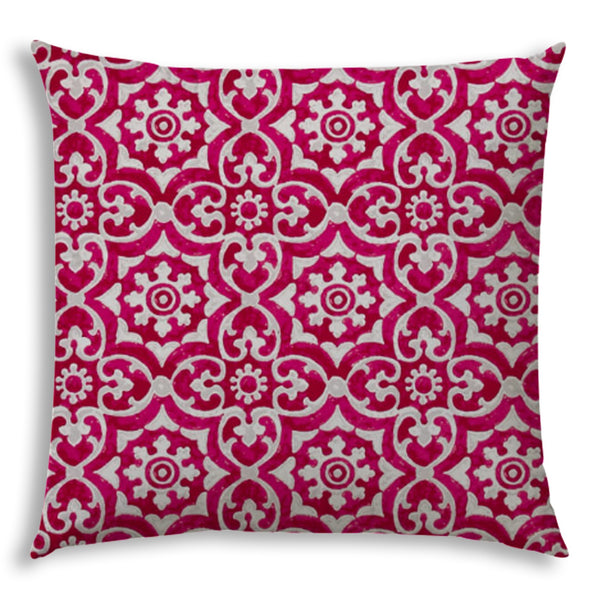 20' Pink Medallion Indoor Outdoor Sewn Throw Pillow