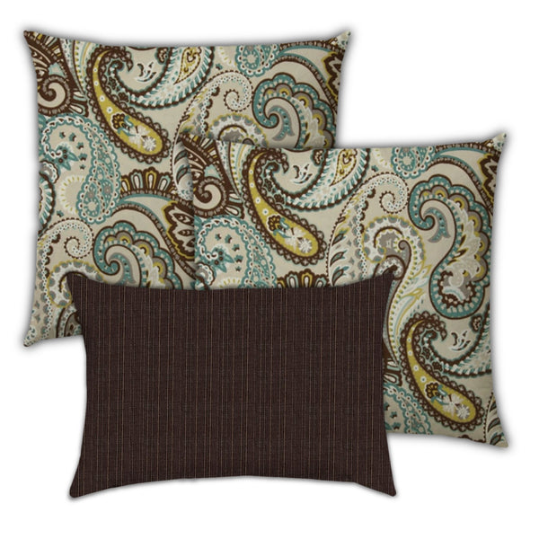 Set of 3 Brown Paisley Indoor Outdoor Sewn Pillows