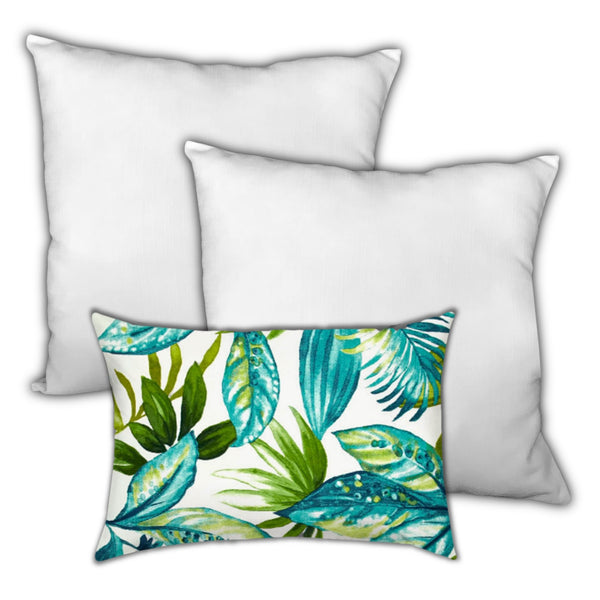 Set of 3 Blue White Tropical Indoor Outdoor Sewn Pillows