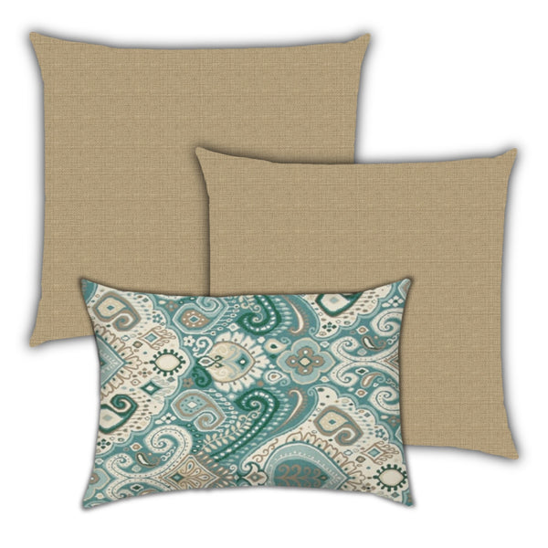 Set of 3 Brown Ornate Indoor Outdoor Sewn Pillows