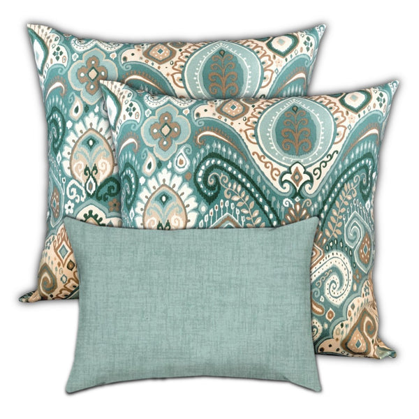 Set of 3 Seafoam Decorative Indoor Outdoor Sewn Pillows