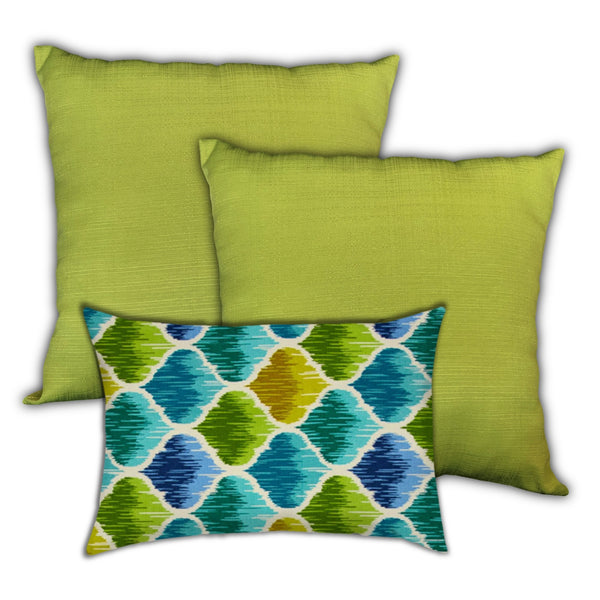 Set of 3 Green Trellis Indoor Outdoor Sewn Pillows