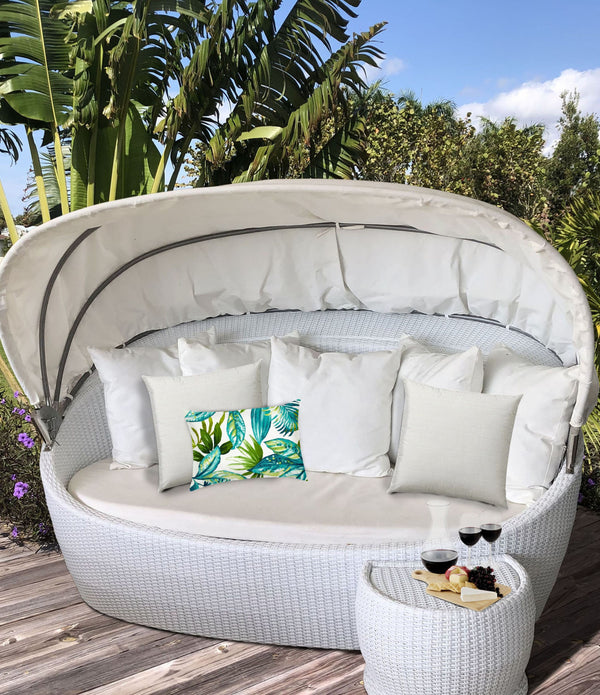 Set of 3 Blue White Tropical Indoor Outdoor Zippered Pillows