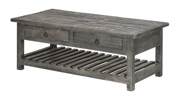 Rustic Gray Wash Wooden Coffee Table with Storage