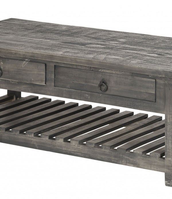 Rustic Gray Wash Wooden Coffee Table with Storage