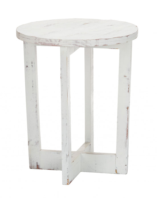 24" Rustic Modern Farmhouse White Round End Table