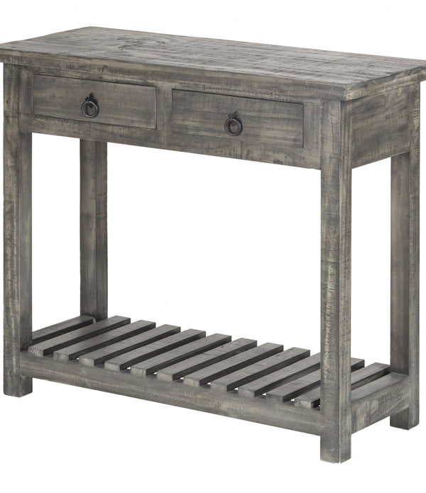 Rustic Gray Wash Wooden Sofa Table with Storage