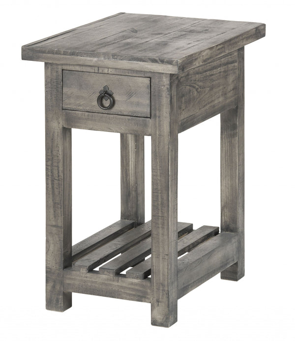 Rustic Gray Wash Wooden End Table with Storage