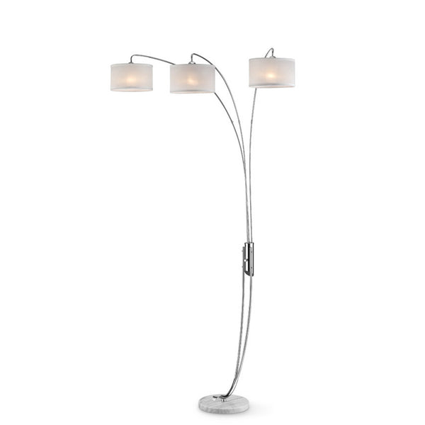 Three Light Curved Silver Floor Lamp with Fabric Shades