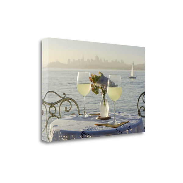 White Wine with Sailboat For Two City 2 Giclee Wrap Canvas Wall Art