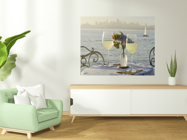 White Wine with Sailboat For Two City 2 Giclee Wrap Canvas Wall Art