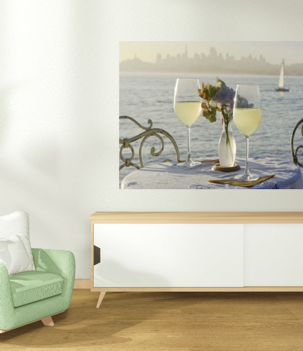 White Wine with Sailboat For Two City 2 Giclee Wrap Canvas Wall Art