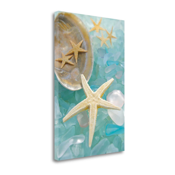 2" Yellow Starfish and Blue Seaglass Giclee Wrap Canvas Wall Art