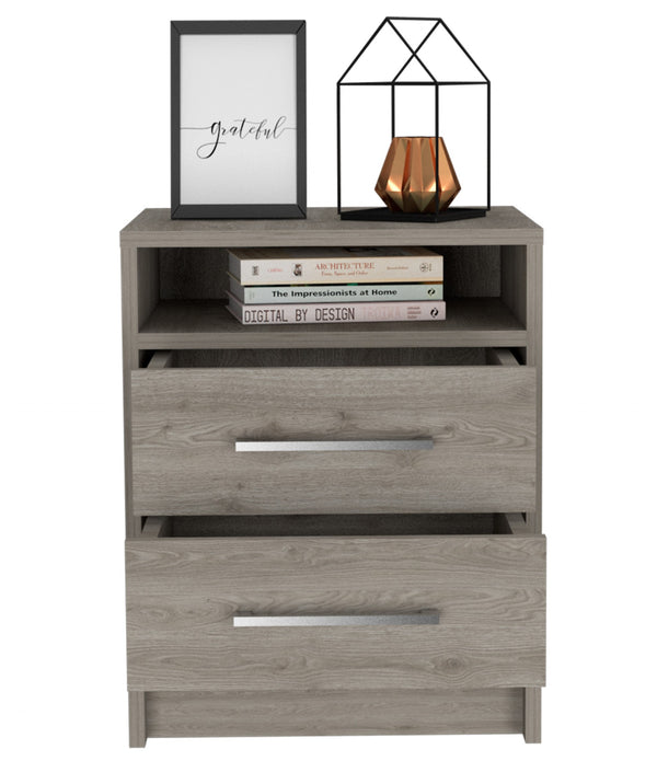 Light Grey Open Compartment Two Drawer Nightstand