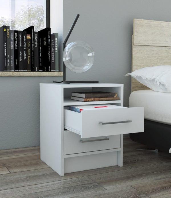 White Open Compartment Two Drawer Nightstand