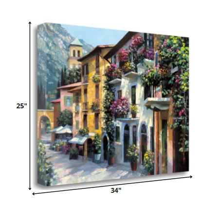 34" Village Pathway and Colorful Buildings Giclee Wrap Canvas Wall Art