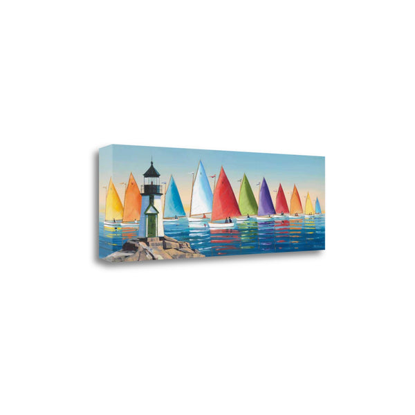 Colorful Sailboats with Lighthouse 1 Giclee Wrap Canvas Wall Art