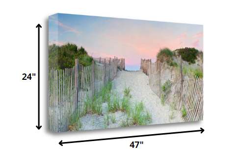 47" Beach Entrance with Pink Sunset 4 Giclee Wrap Canvas Wall Art