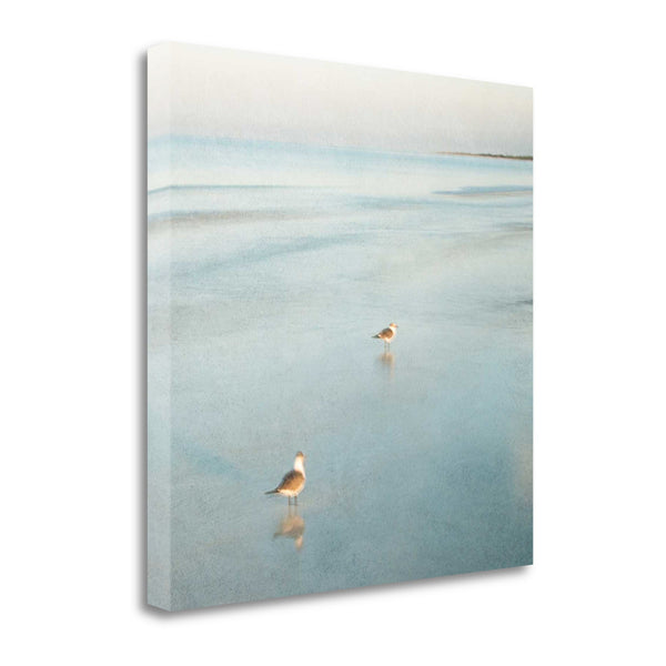 23" Coastal Two Seagulls on the Beach Giclee Wrap Canvas Wall Art