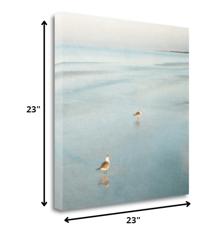 23" Coastal Two Seagulls on the Beach Giclee Wrap Canvas Wall Art