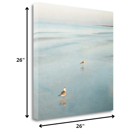 26" Coastal Two Seagulls on the Beach Giclee Wrap Canvas Wall Art