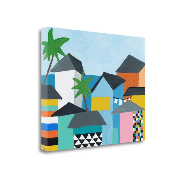 32" Colorful Fun Beachfront Houses Print on Gallery Wrap Canvas Wall Art