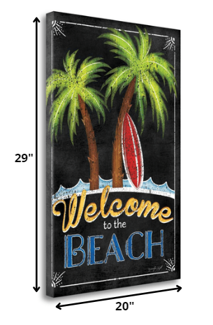 20" Faux Wooden Black Beach Signboard Giclee Wrap Canvas Wall Art