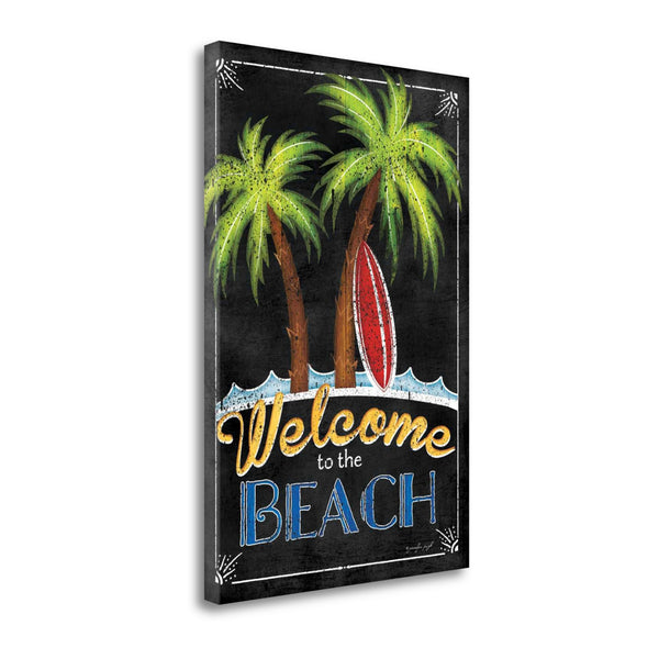 24" Faux Wooden Black Beach Signboard Giclee Wrap Canvas Wall Art