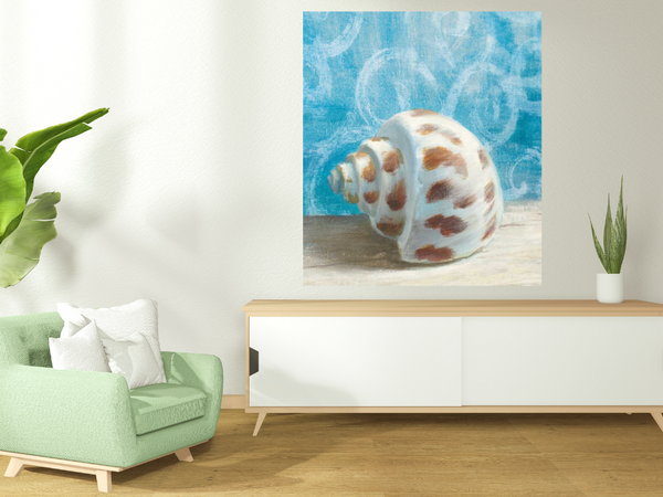 18" Mod Blue Scroll Coastal Conch 2 Giclee Wrap Canvas Wall Art