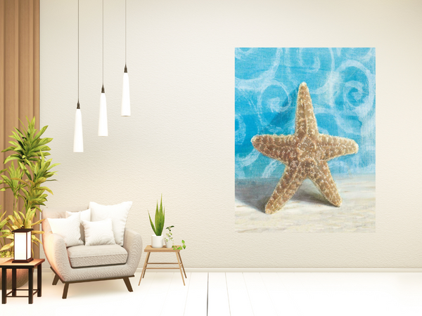 25" Mod Blue Scroll Coastal Conch 3 Giclee Wrap Canvas Wall Art