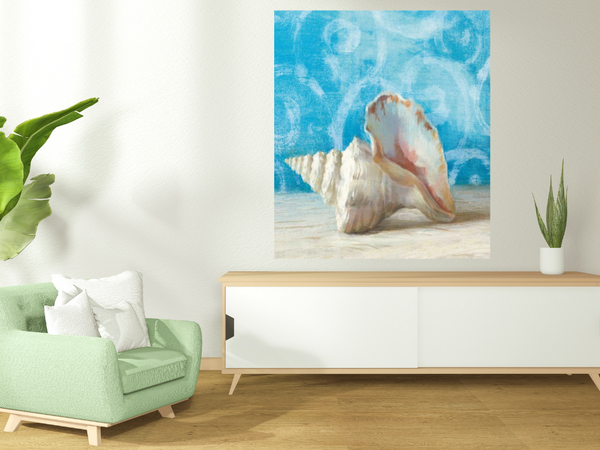 18" Mod Blue Scroll Coastal Conch 4 Giclee Wrap Canvas Wall Art