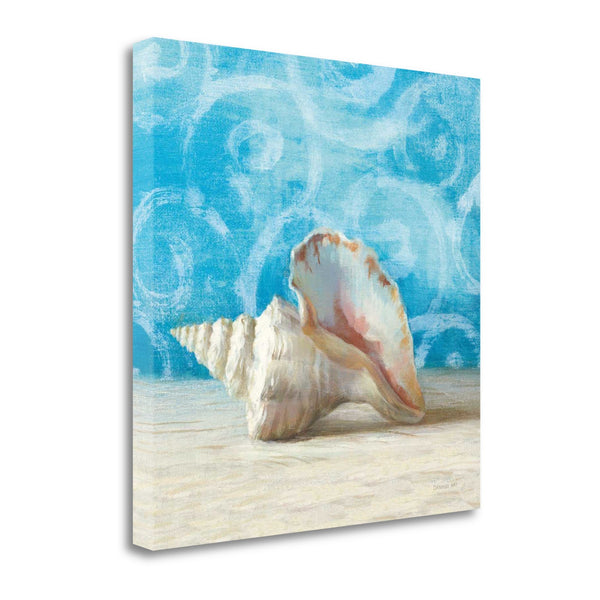 20" Mod Blue Scroll Coastal Conch 4 Giclee Wrap Canvas Wall Art