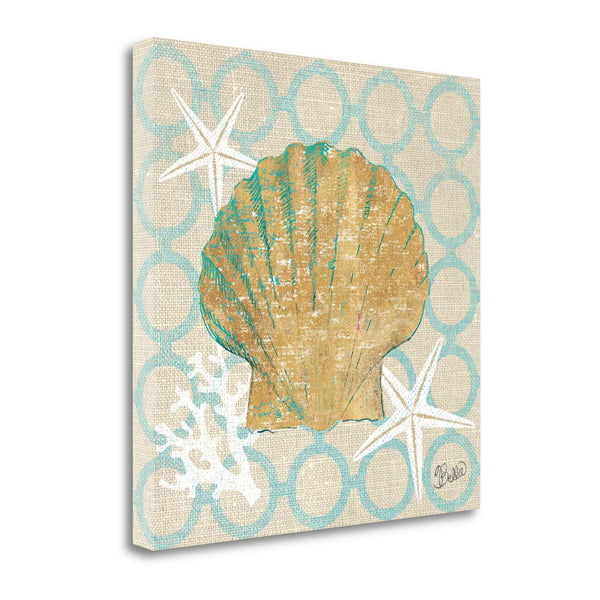 25" Beach Seashell on Linen Giclee Print on Gallery Wrap Canvas Wall Art