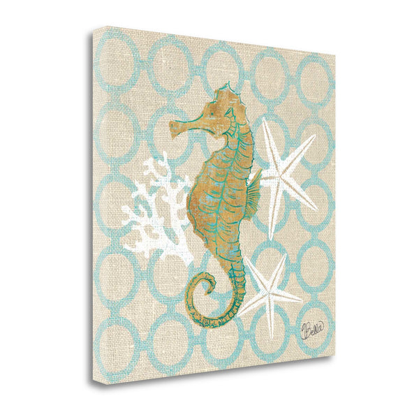 30" Beach Seahorse on Linen Giclee Print on Gallery Wrap Canvas Wall Art