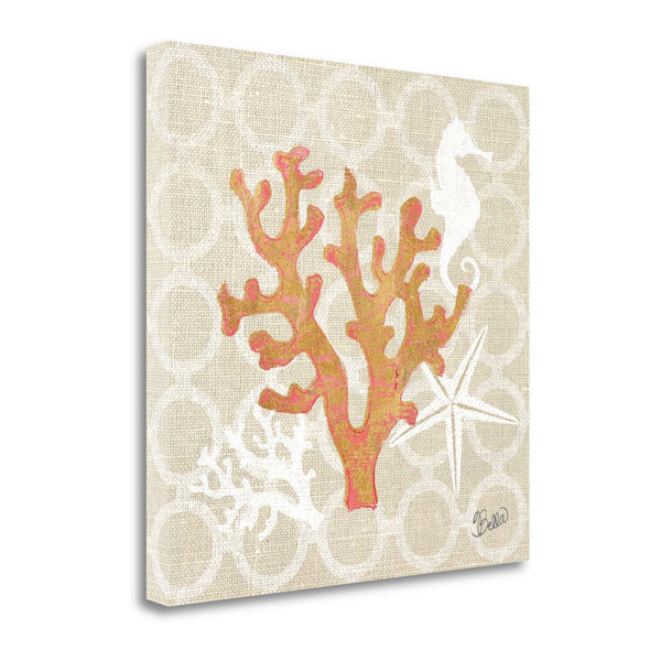 30" Orange Beach Coral on Linen Giclee Print on Gallery Wrap Canvas Wall Art