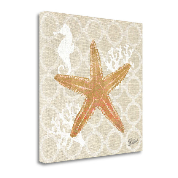 20" Beach Starfish on Linen Giclee Print on Gallery Wrap Canvas Wall Art