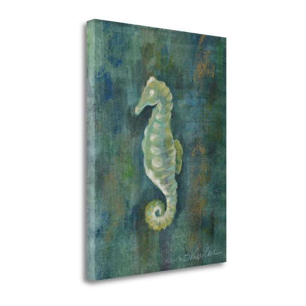 28" Aqua Blue Seahorse Giclee Wrap Canvas Wall Art