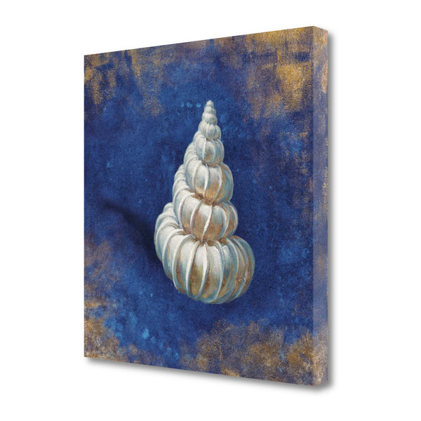 20" Rustic Deep Blue and Gold Shell Giclee Wrap Canvas Wall Art