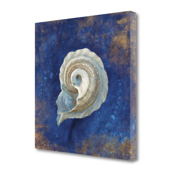 25" Rustic Deep Blue and Gold Conch Giclee Wrap Canvas Wall Art