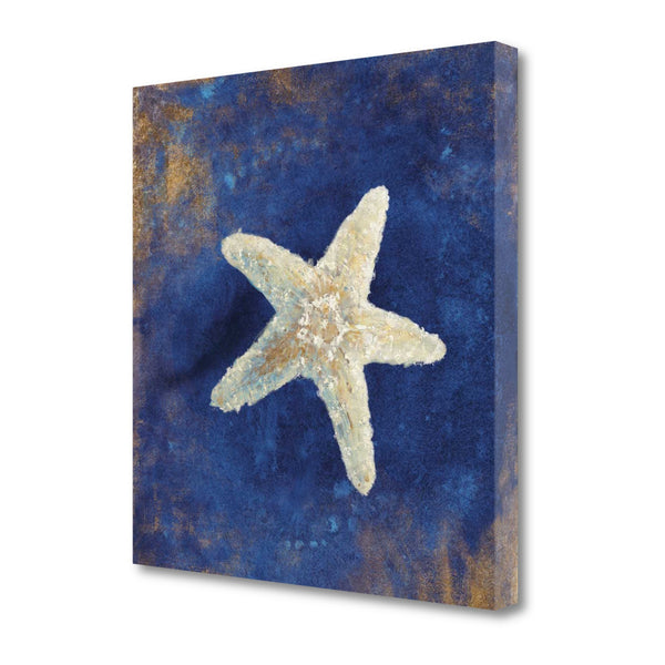 25" Rustic Deep Blue and Gold Starfish Giclee Wrap Canvas Wall Art