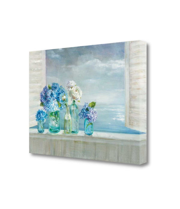 Ocean View with Flowers 1 Giclee Wrap Canvas Wall Art