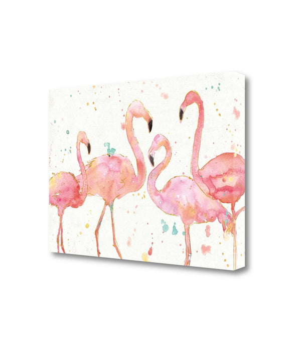 Four Flamingo Watercolor 2 Giclee Wrap Canvas Wall Art