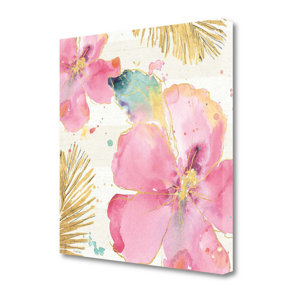 Watercolor Pink Hibiscus Flowers 3 Giclee Wrap Canvas Wall Art